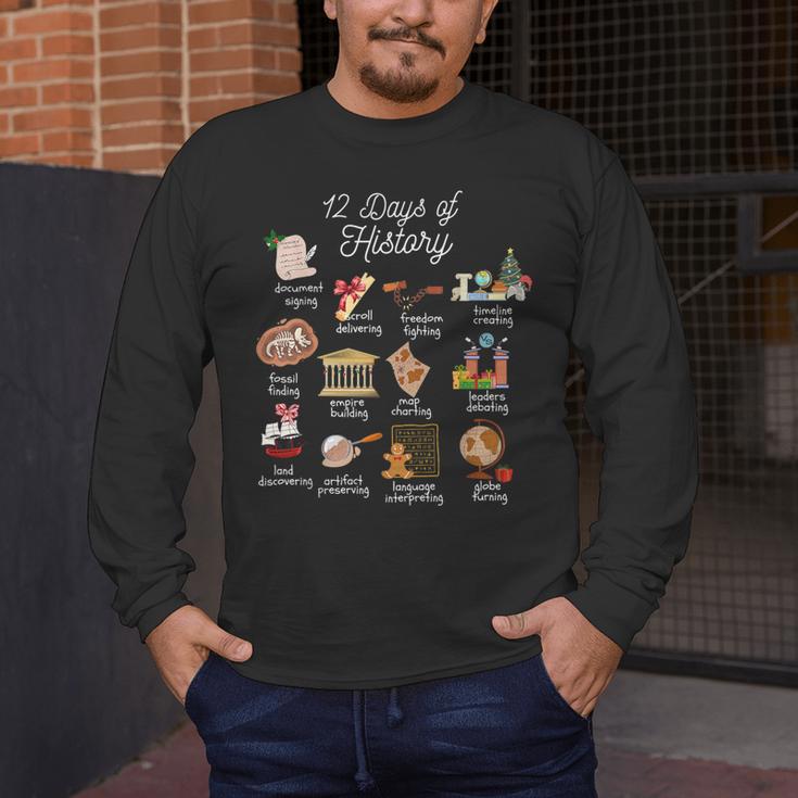 12 Day Of History Teacher Christmas Social Studies Student Men's Long Sleeve T-Shirt, funny design