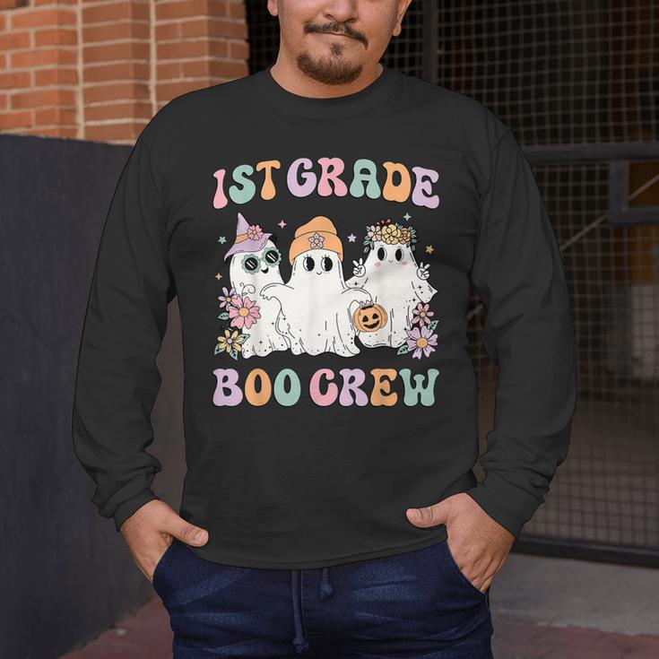 1st Grade Boo Crew Groovy Halloween Floral Ghost Kid Teacher Men's Long Sleeve T-Shirt, funny design