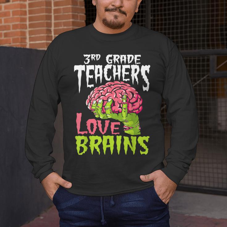 3rd Grade Teachers Love Brains Zombie Teacher Halloween Men's Long Sleeve T-Shirt, funny design