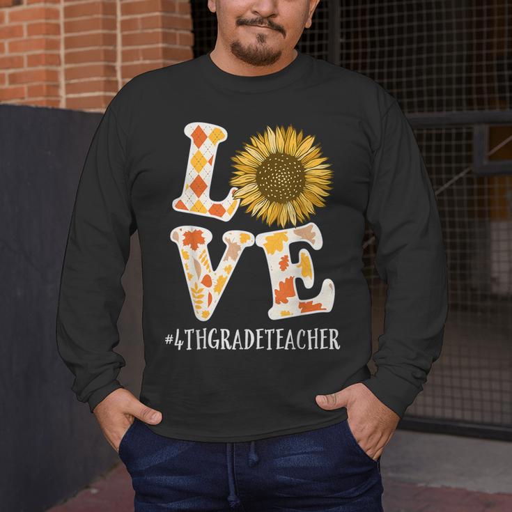 4th Grade Teacher Love Autumn Fall Sunflower Appreciation Men's Long Sleeve T-Shirt, funny design