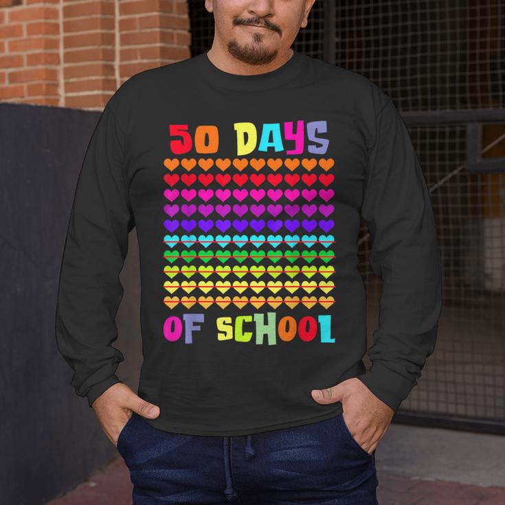 50 Days Of School Hearts Teacher Happy 50th Day Of School Men's Long Sleeve T-Shirt, funny design 50 Days Of School Hearts Teacher Happy 50th Day Of School Men's Long Sleeve T-Shirt, funny design