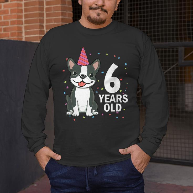 6 Years Old Birthday Boston Terrier Dog Lover 6th Party Kid Men's Long Sleeve T-Shirt, funny design