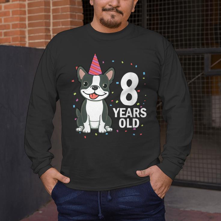 8 Years Old Birthday Boston Terrier Dog Lover 8th Party Kid Men's Long Sleeve T-Shirt, funny design