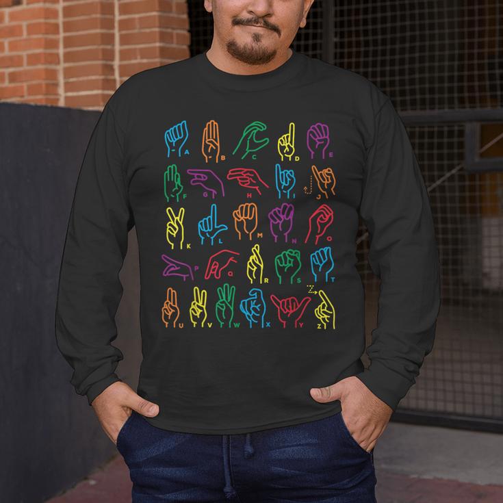ABC Sign Language Chart Teacher Hand Letter Alphabet ASL Men's Long Sleeve T-Shirt, funny design