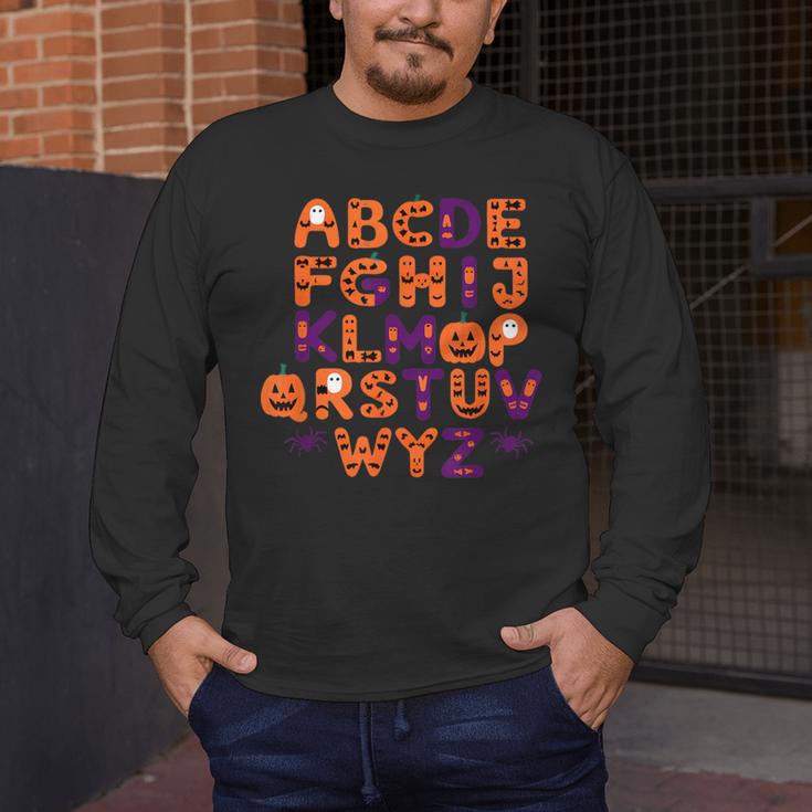 ABCs Learning Kindergarten Teacher Halloween Alphabet Men's Long Sleeve T-Shirt, funny design ABCs Learning Kindergarten Teacher Halloween Alphabet Men's Long Sleeve T-Shirt, funny design
