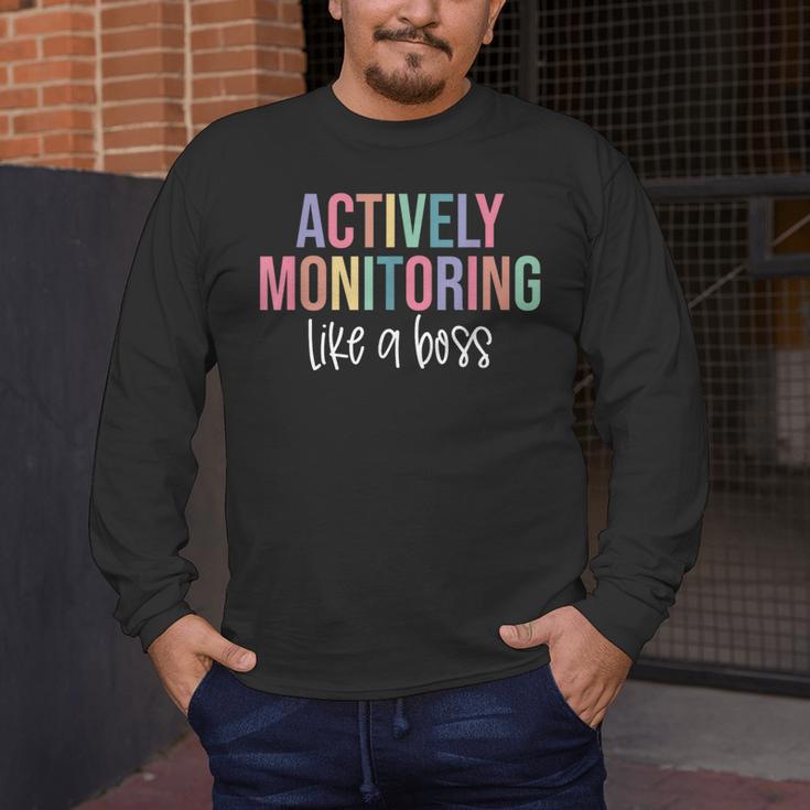 Actively Monitoring Like A Boss Shirt State Testing Teacher Men's Long Sleeve T-Shirt, funny design