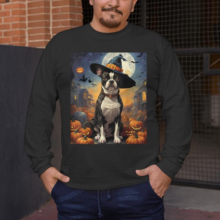 Aesthetic Halloween Boston Terrier Dog Witch Pumpkin For Men Women Kids Men's Long Sleeve T-Shirt, funny design