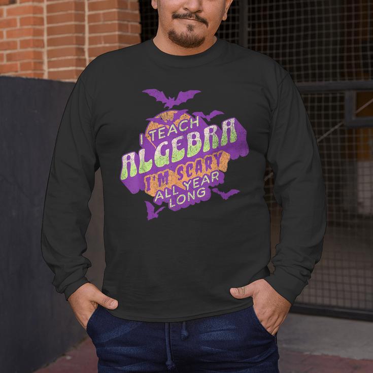 Algebra Teacher Halloween Spooky Ghost Math Mathematics Grad Men's Long Sleeve T-Shirt, funny design