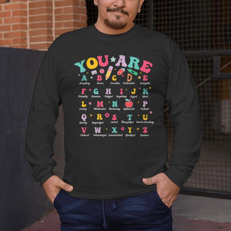 Alphabet Positive Affirmations Back To School Teacher Men's Long Sleeve T-Shirt, funny design