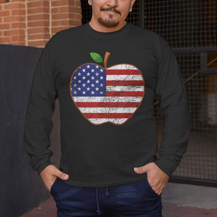 American Flag Teachers Students Apple 4th Of July Vintage Men's Long Sleeve T-Shirt, funny design American Flag Teachers Students Apple 4th Of July Vintage Men's Long Sleeve T-Shirt, funny design