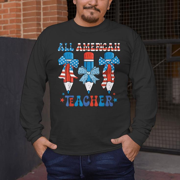 All American Teacher Pencil Coquette Bow USA Flag Teachers Men's Long Sleeve T-Shirt, funny design All American Teacher Pencil Coquette Bow USA Flag Teachers Men's Long Sleeve T-Shirt, funny design
