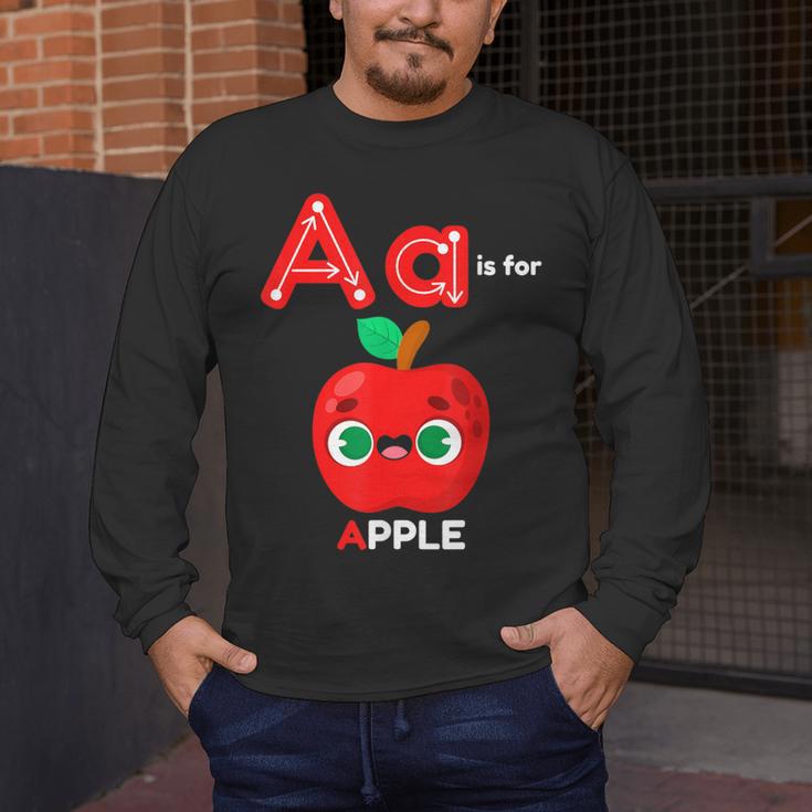A Is For Apple Pre-K Kindergarten Teacher Student Men's Long Sleeve T-Shirt, funny design A Is For Apple Pre-K Kindergarten Teacher Student Men's Long Sleeve T-Shirt, funny design