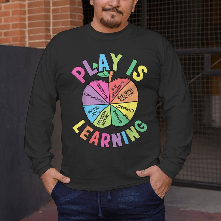 Apple Retro Play Is Learning Kindergarten Teacher Daycare Men's Long Sleeve T-Shirt, funny design Apple Retro Play Is Learning Kindergarten Teacher Daycare Men's Long Sleeve T-Shirt, funny design