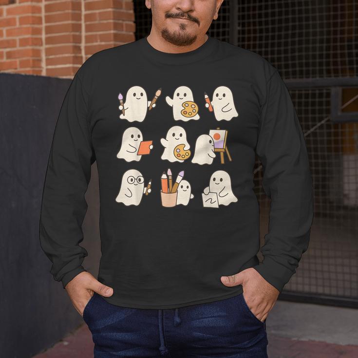 Art Teacher Ghost Halloween Artists Painter Teacher Spooky Men's Long Sleeve T-Shirt, funny design Art Teacher Ghost Halloween Artists Painter Teacher Spooky Men's Long Sleeve T-Shirt, funny design