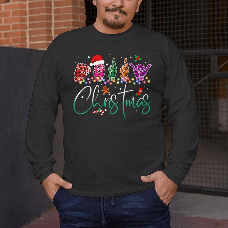 ASL Christmas Buffalo Plaid Teacher American Sign Language Men's Long Sleeve T-Shirt, funny design ASL Christmas Buffalo Plaid Teacher American Sign Language Men's Long Sleeve T-Shirt, funny design