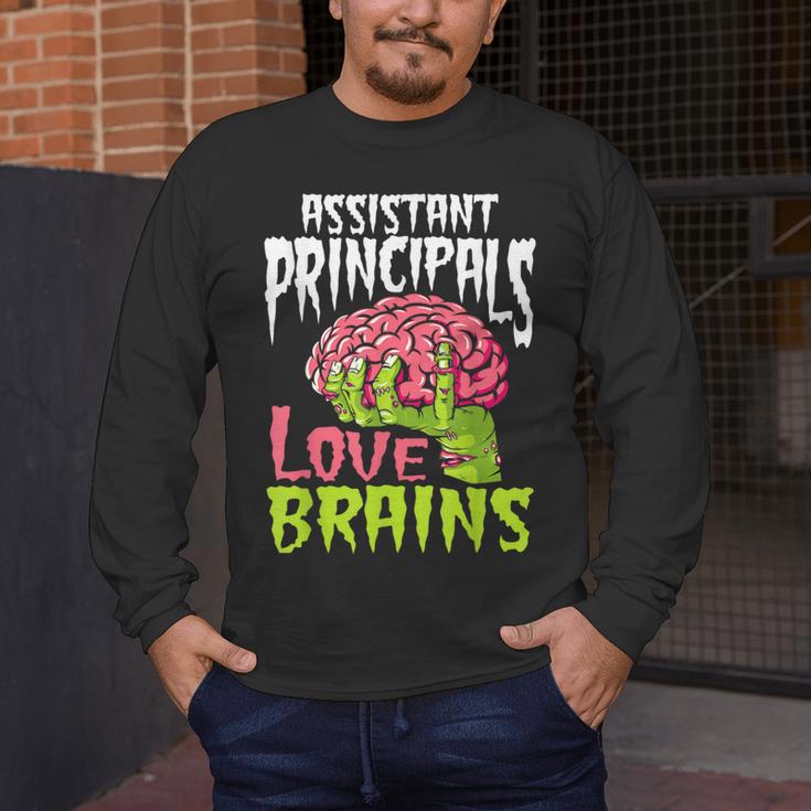 Assistant Principals Love Brains Zombie Teacher Halloween Men's Long Sleeve T-Shirt, funny design
