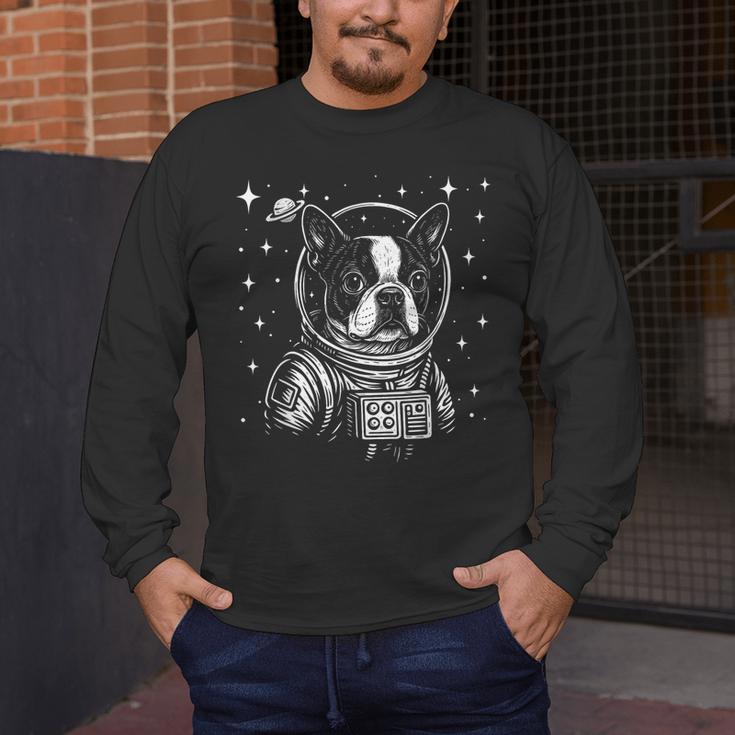 Astronaut Boston Terrier Space Galaxy Dog Lovers Men's Long Sleeve T-Shirt, funny design