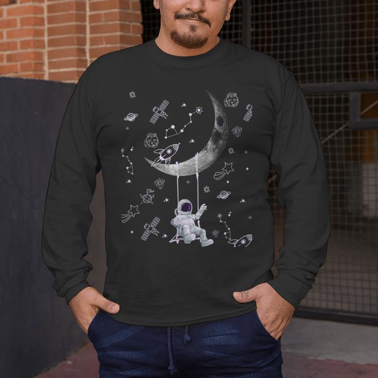 Astronaut Purple Moon Swing NASA Space Science Teacher Men's Long Sleeve T-Shirt, funny design Astronaut Purple Moon Swing NASA Space Science Teacher Men's Long Sleeve T-Shirt, funny design