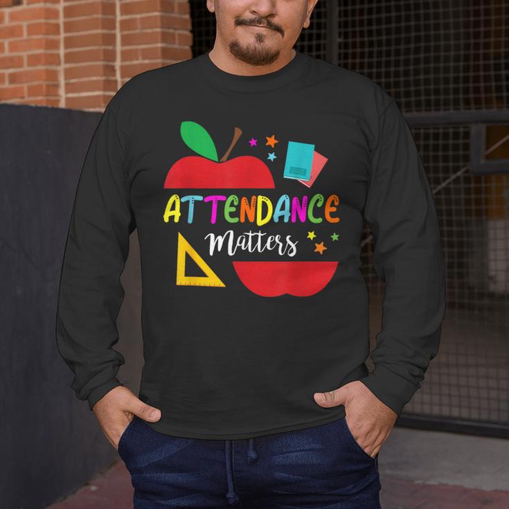 Attendance Matters Teacher Apple For Back To School Men's Long Sleeve T-Shirt, funny design Attendance Matters Teacher Apple For Back To School Men's Long Sleeve T-Shirt, funny design