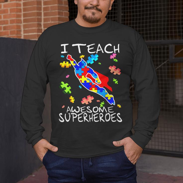 Autism Awareness Teacher I Teach Awesome Superheroes Men's Long Sleeve T-Shirt, funny design