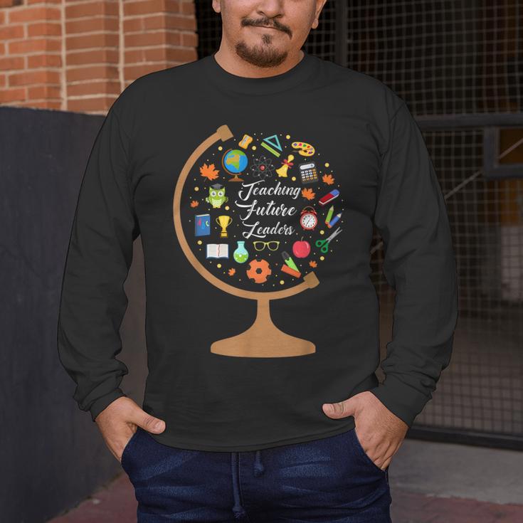 Awesome Teachers T Shirt Teaching Future Leaders Globe For Men Women Men's Long Sleeve T-Shirt, funny design