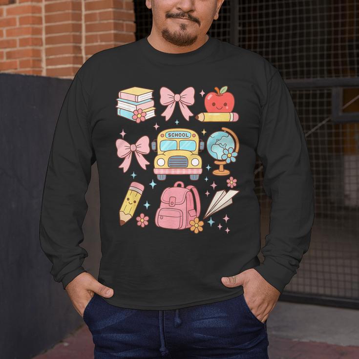 Back To School Coquette Teacher Women Girl Kindergarten PreK Men's Long Sleeve T-Shirt, funny design Back To School Coquette Teacher Women Girl Kindergarten PreK Men's Long Sleeve T-Shirt, funny design