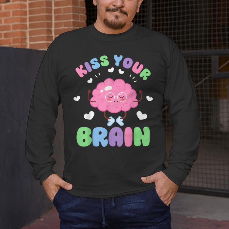 Back To School Kiss Your Brain Cute Teacher Appreciation Men's Long Sleeve T-Shirt, funny design Back To School Kiss Your Brain Cute Teacher Appreciation Men's Long Sleeve T-Shirt, funny design