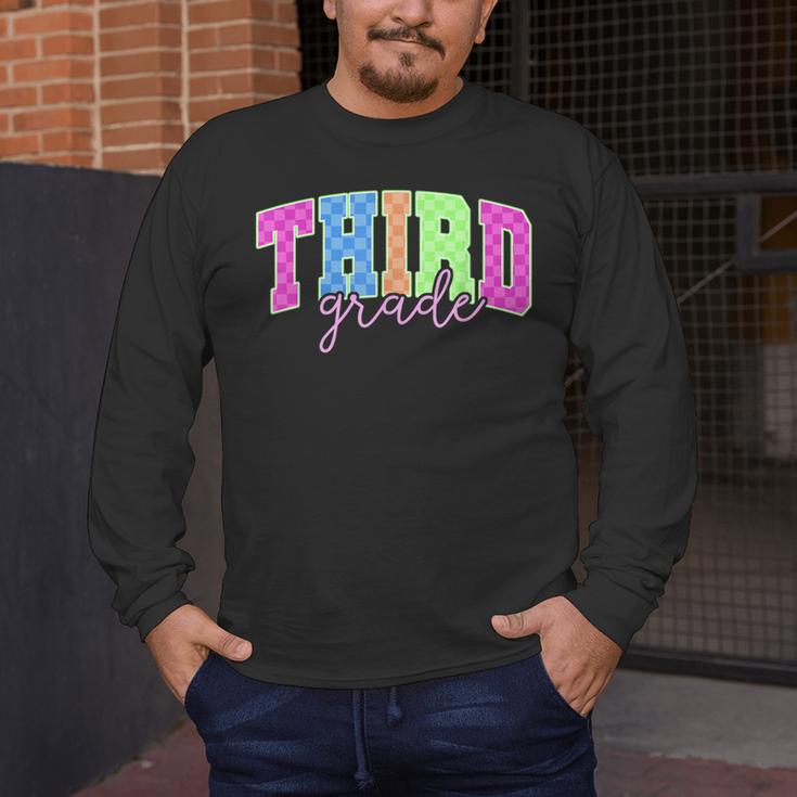 Back To School Neon Checkered Third Grade Colorful Teacher Men's Long Sleeve T-Shirt, funny design Back To School Neon Checkered Third Grade Colorful Teacher Men's Long Sleeve T-Shirt, funny design