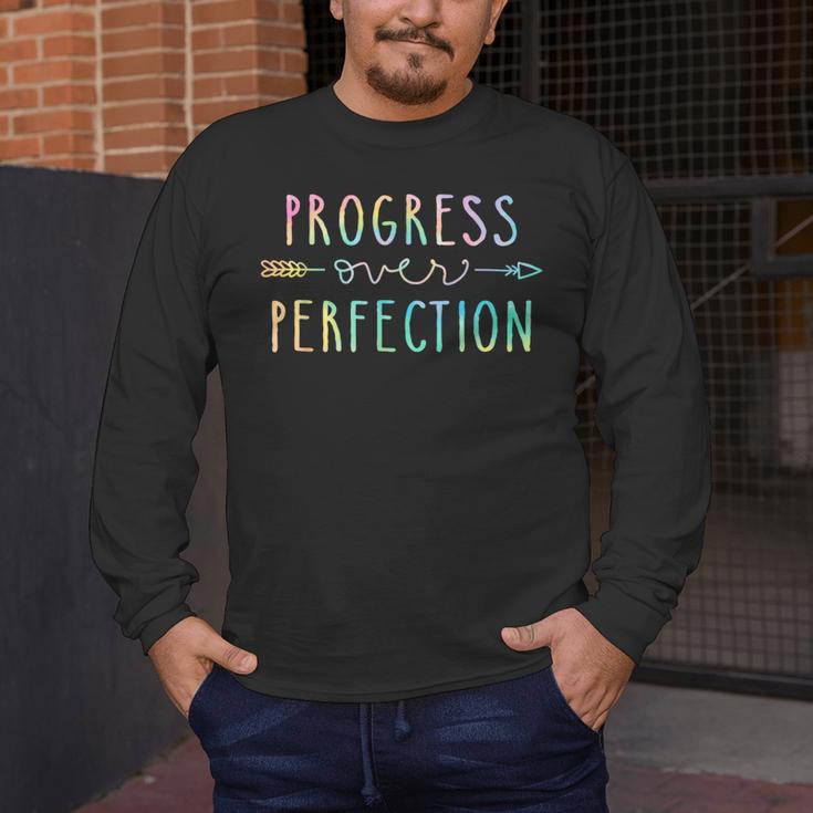 Back To School Progress Over Perfection Motivational Teacher Men's Long Sleeve T-Shirt, funny design Back To School Progress Over Perfection Motivational Teacher Men's Long Sleeve T-Shirt, funny design
