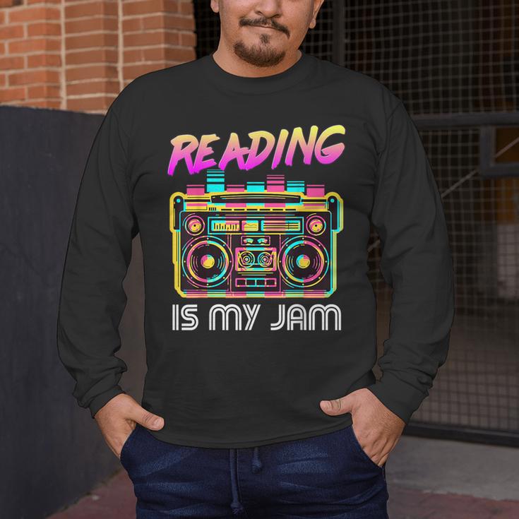 Back To School Retro Reading Is My Jam 80s Teacher Boombox Men's Long Sleeve T-Shirt, funny design Back To School Retro Reading Is My Jam 80s Teacher Boombox Men's Long Sleeve T-Shirt, funny design