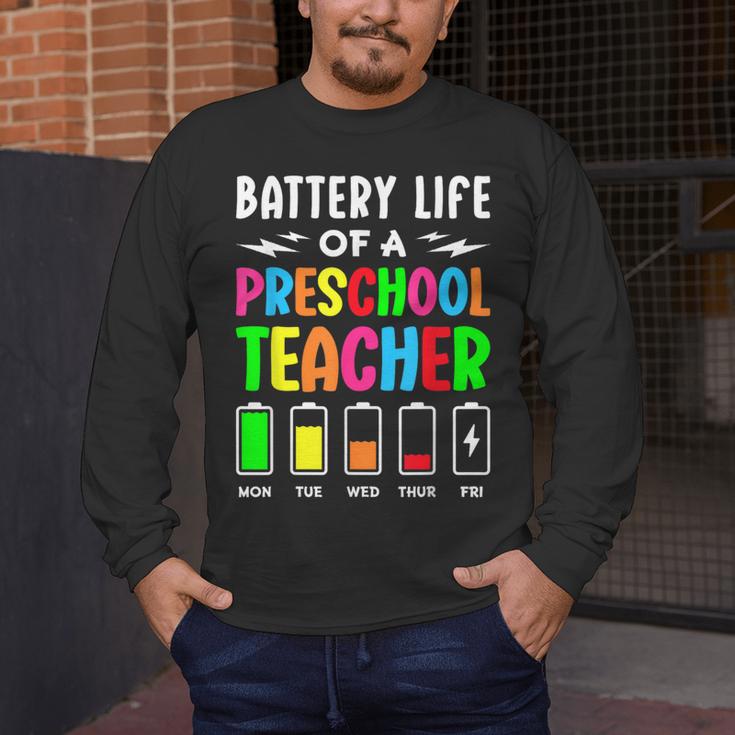 Battery Life Of a Preschool School Teacher School Week Men's Long Sleeve T-Shirt, funny design