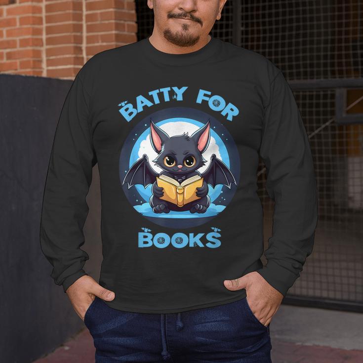 Batty About Books Lover Teacher Librarian Bookish Halloween For Men Women Kids Men's Long Sleeve T-Shirt, funny design