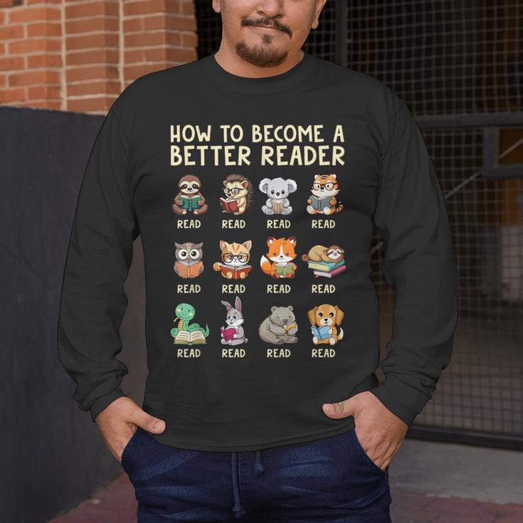 How To Become A Better Reader Animals Reading Teacher Men's Long Sleeve T-Shirt, funny design