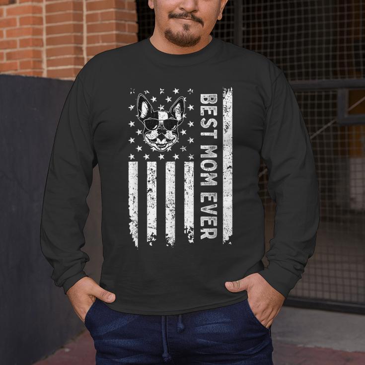 Best Boston Terrier Dog Mom Ever USA Flag For Men Women Kids Men's Long Sleeve T-Shirt, funny design