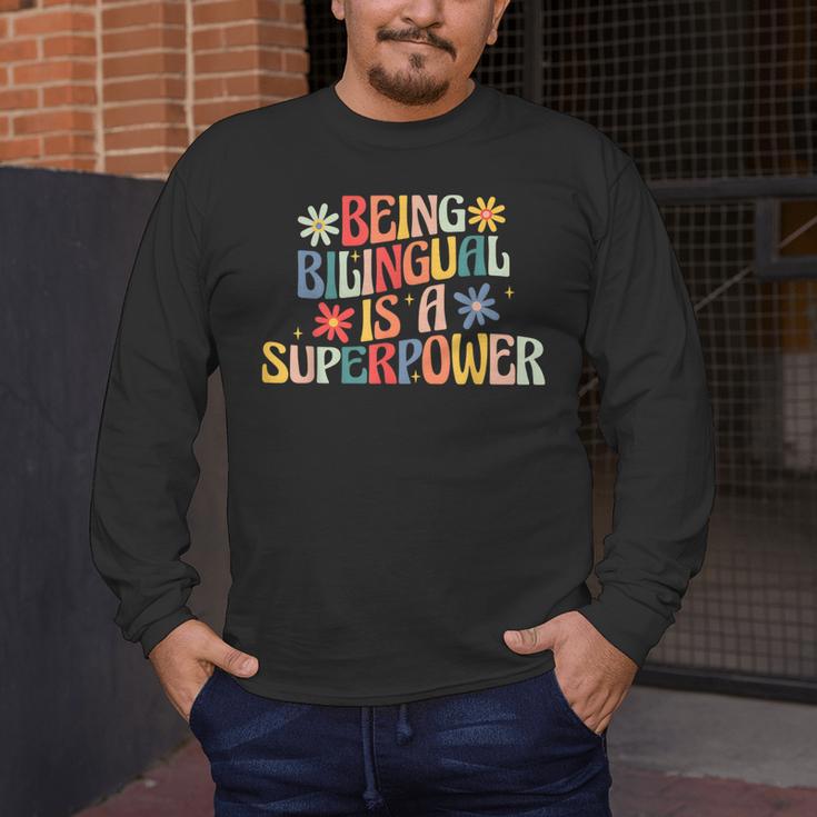 Being Bilingual Is A Superpower Back To School ESL Teacher Men's Long Sleeve T-Shirt, funny design Being Bilingual Is A Superpower Back To School ESL Teacher Men's Long Sleeve T-Shirt, funny design