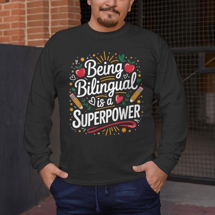 Being Bilingual Is A Superpower ESL Teacher School Men's Long Sleeve T-Shirt, funny design Being Bilingual Is A Superpower ESL Teacher School Men's Long Sleeve T-Shirt, funny design