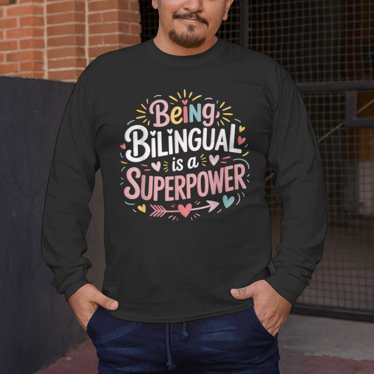Being Bilingual Is A Superpower ESL Teacher School Men's Long Sleeve T-Shirt, funny design