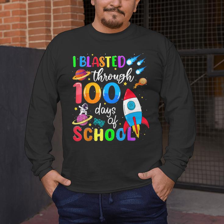 I Blasted Through 100 Days Of School 100th Day Teacher Kids Men's Long Sleeve T-Shirt, funny design I Blasted Through 100 Days Of School 100th Day Teacher Kids Men's Long Sleeve T-Shirt, funny design