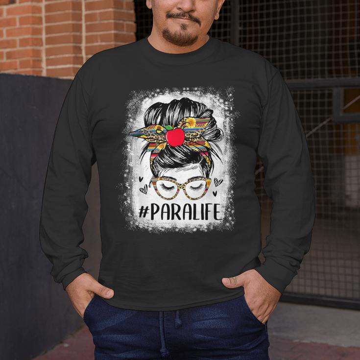 Bleached Teacher Para Life Paraprofessional Cute Messy Bun For Men Women Girls Kids Men's Long Sleeve T-Shirt, funny design