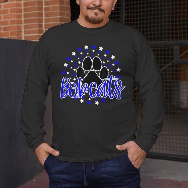Blue Bobcats School Spirit Coquette Bow Mascot Teacher Men's Long Sleeve T-Shirt, funny design Blue Bobcats School Spirit Coquette Bow Mascot Teacher Men's Long Sleeve T-Shirt, funny design