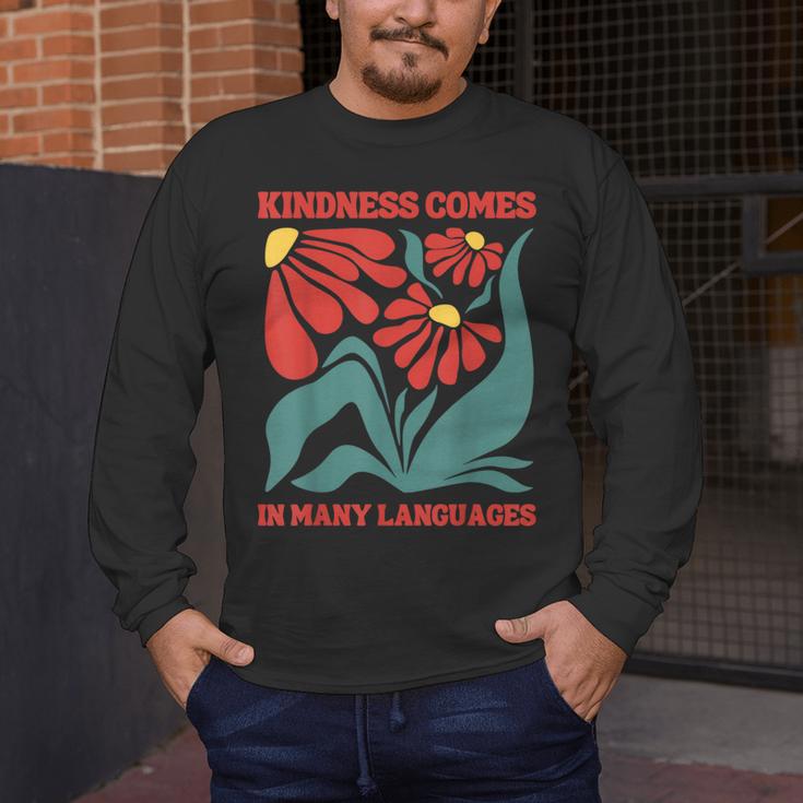 Boho Flower ESL Teacher Kindness Comes In Many Languages Men's Long Sleeve T-Shirt, funny design Boho Flower ESL Teacher Kindness Comes In Many Languages Men's Long Sleeve T-Shirt, funny design
