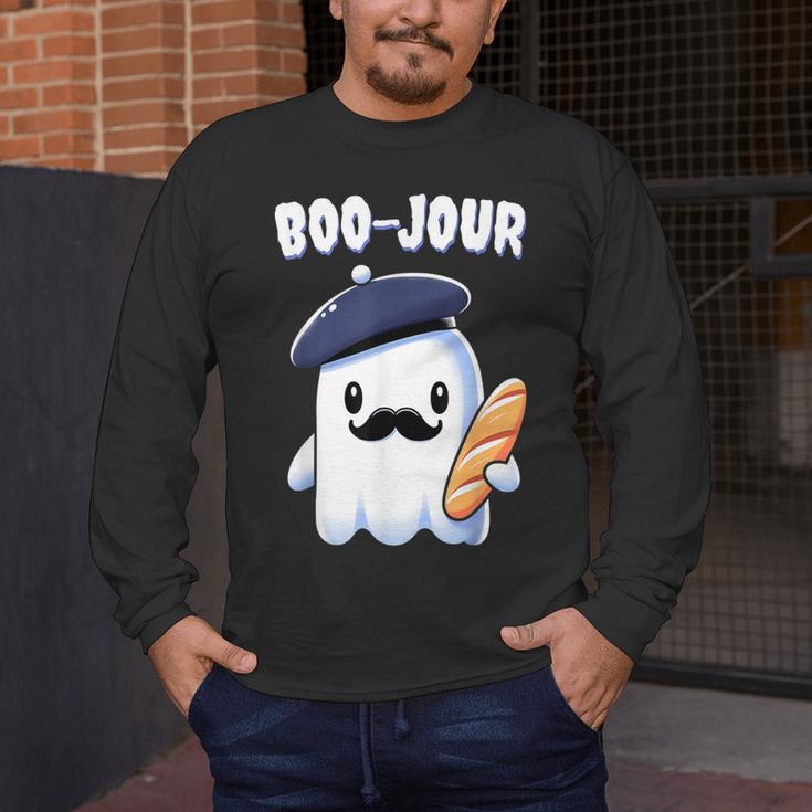 Boo Jour Ghost French Teacher Vintage Teacherlife Groovy Men's Long Sleeve T-Shirt, funny design