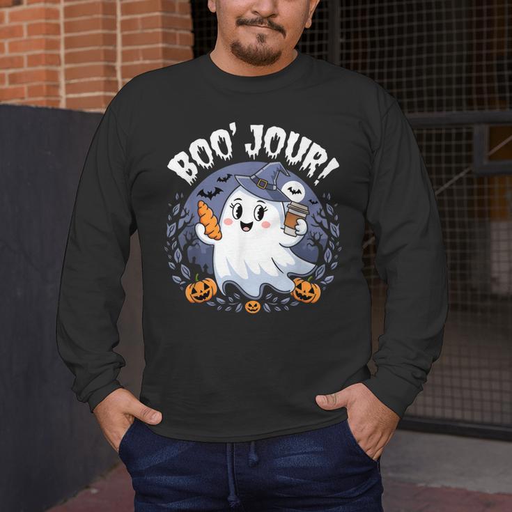 Boo Jour Ghost Halloween French Teacher Cute Coffe Croissant Men's Long Sleeve T-Shirt, funny design Boo Jour Ghost Halloween French Teacher Cute Coffe Croissant Men's Long Sleeve T-Shirt, funny design