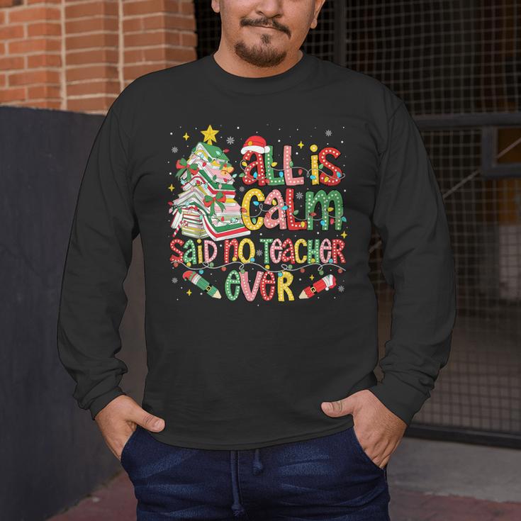 Book Tree All Is Calm Said No Teacher Ever Christmas Men's Long Sleeve T-Shirt, funny design