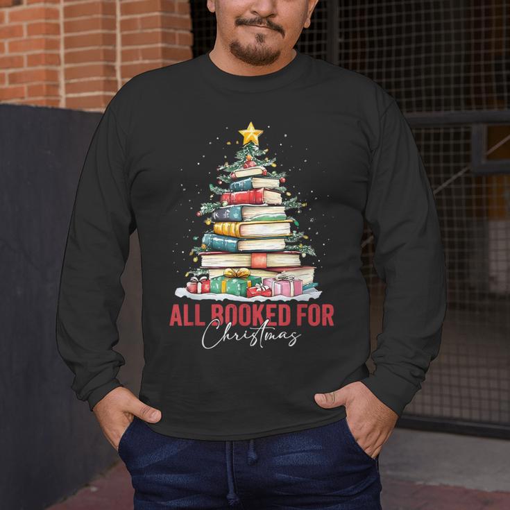 All Booked For Christmas Xmas Tree Teacher Holiday Pajamas Men's Long Sleeve T-Shirt, funny design
