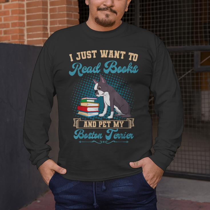 Boston Terrier American Gentleman Bibliophile Book Lover Men's Long Sleeve T-Shirt, funny design