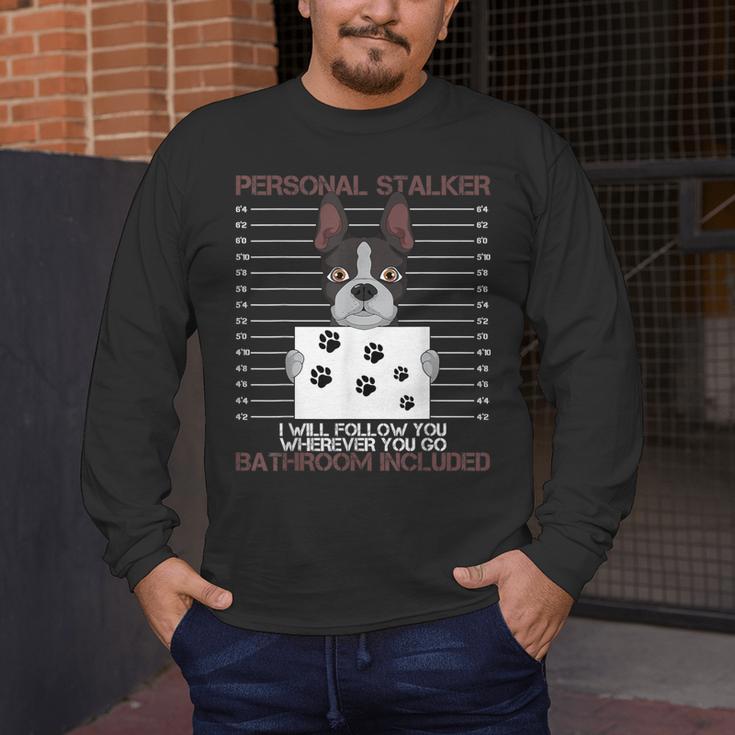 Boston Terrier American Gentleman Personal Stalker Dog Lover Men's Long Sleeve T-Shirt, funny design