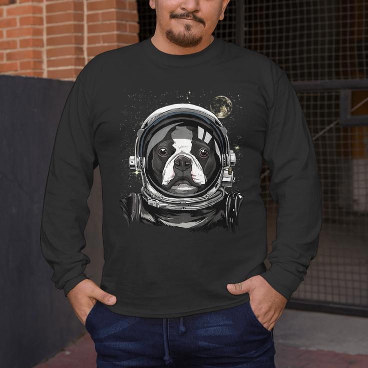 Boston Terrier Astronaut Shirt Spaceman Dog Space Lover Men's Long Sleeve T-Shirt, funny design