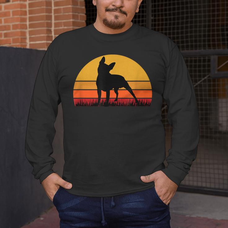Boston Terrier Bostie Sunset Retro Dog Pet Mom Dad Men's Long Sleeve T-Shirt, funny design