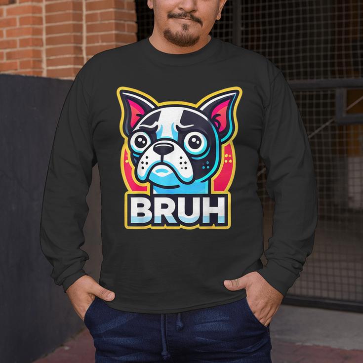 Boston Terrier Bruh Dog Lover Men's Long Sleeve T-Shirt, funny design